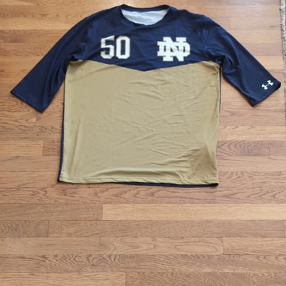 Notre Dame Under Armour Navy and Gold Short Sleeve Tee